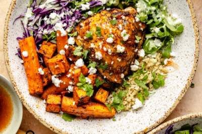 Sheet Pan Hot Honey Chicken and Veggie Glow Bowls