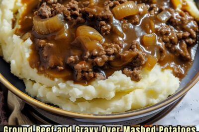 Ground Beef and Gravy Over Mashed Potatoes