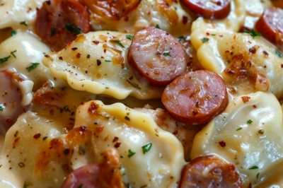 Crockpot Pierogi Casserole with Kielbasa